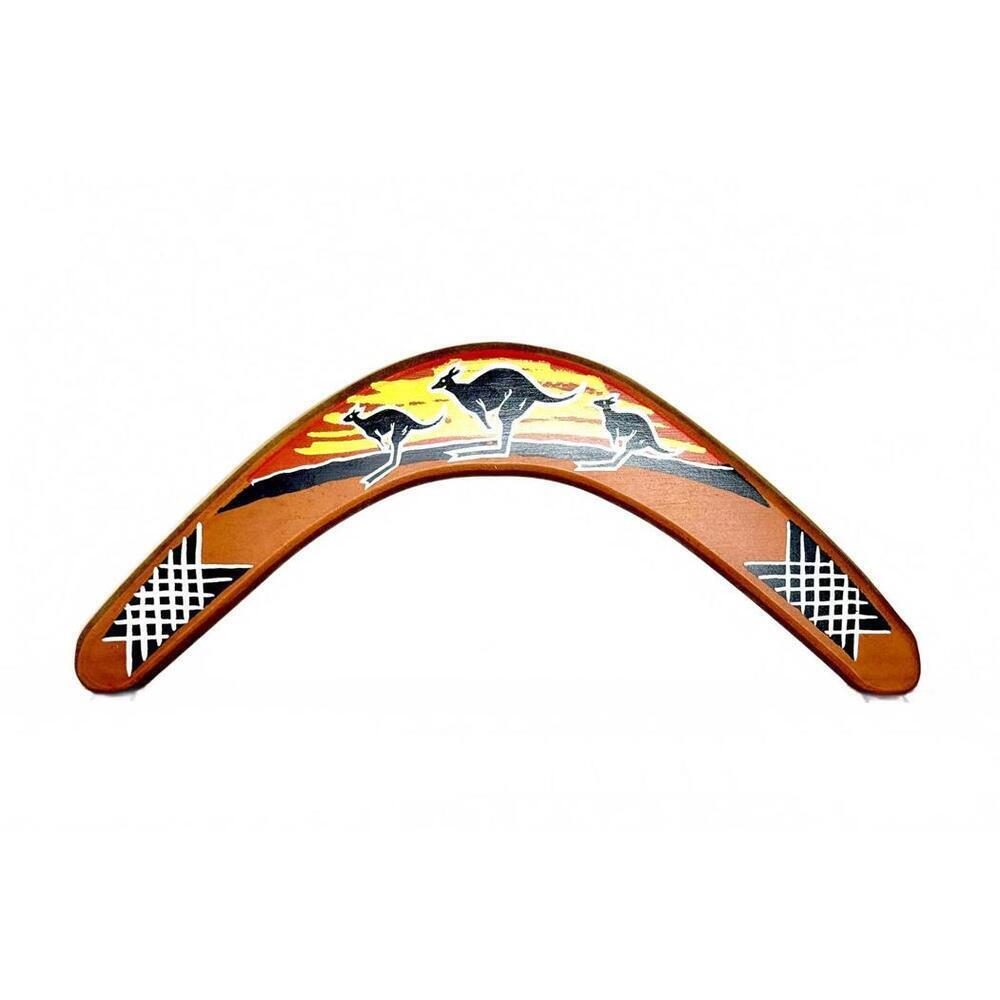 Vintage Hand-Painted Australian Boomerang Kangaroo Sunset Wood Decor